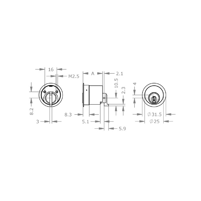  EVVA ICS - Khóa Tủ Nội Thất, Cửa Tủ, Ngăn Kéo Ø25mm - MR25 