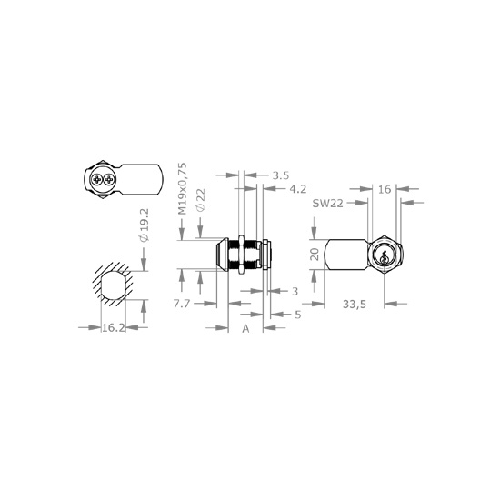  EVVA EPS - Khóa Tủ Cam Lock Ø19mm - EVCLEPS-MB19S 