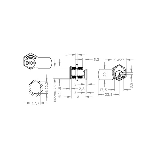  EVVA FPS - Khóa Tủ Cam Lock Ø22mm - EVCLFPS-MB22 