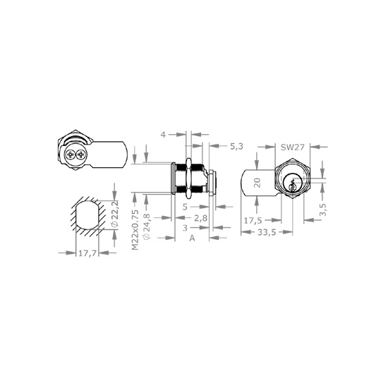  EVVA EPS - Khóa Tủ Cam Lock Ø22mm - EVCLEPS-MB22 