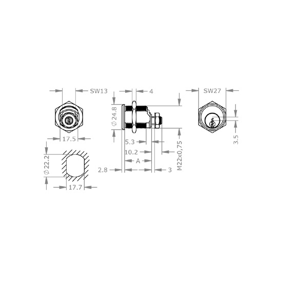  EVVA EPS - Khóa Tủ Cam Lock Ø22mm - EVCLEPS-MB22K 