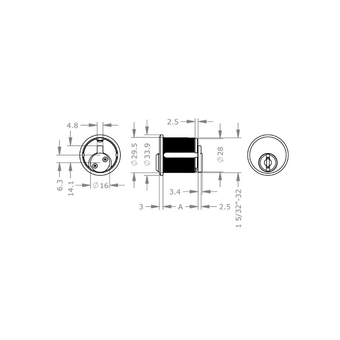  EVVA MCS - Mortise Screw-In Cylinder - EVAIMCS-AZ30RM 