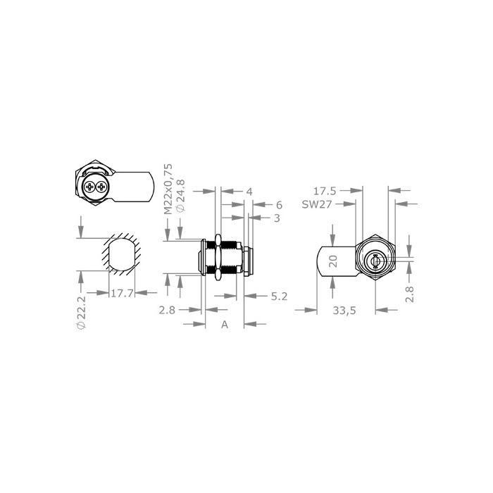  EVVA MCS - Khóa Tủ Cam Lock Ø22mm - EVCLMCS-MB22 