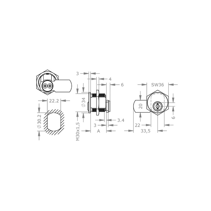  EVVA MCS - Khóa Tủ Cam Lock Ø30mm - EVCLMCS-MB30 