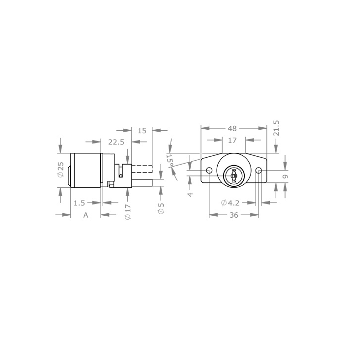  EVVA MCS - Khóa Tủ Nội Thất, Cửa Tủ, Ngăn Kéo Ø25mm - EVFCMCS-MR25Z 