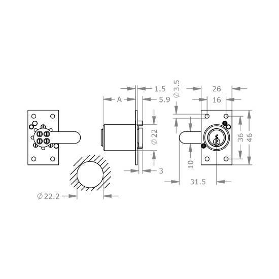  EVVA EPS - Khóa Tủ Cam Lock Ø22mm - EVCLEPS-MR22RS 