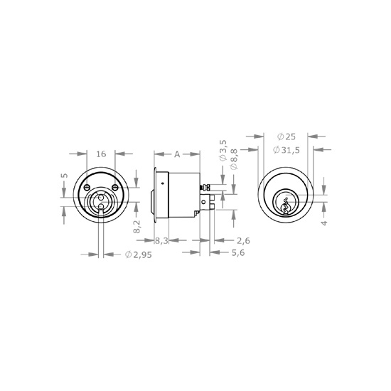  EVVA FPS - Khóa Tủ Nội Thất, Cửa Tủ, Ngăn Kéo Ø25mm - EVFCFPS-MR25 
