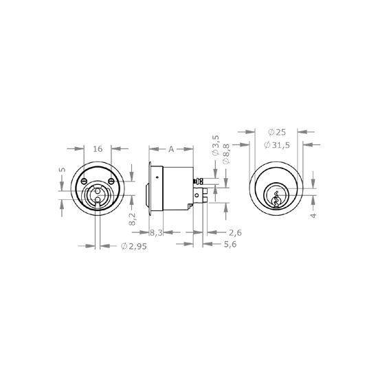  EVVA EPS - Khóa Tủ Nội Thất, Cửa Tủ, Ngăn Kéo Ø25mm - EVFCEPS-MR25 