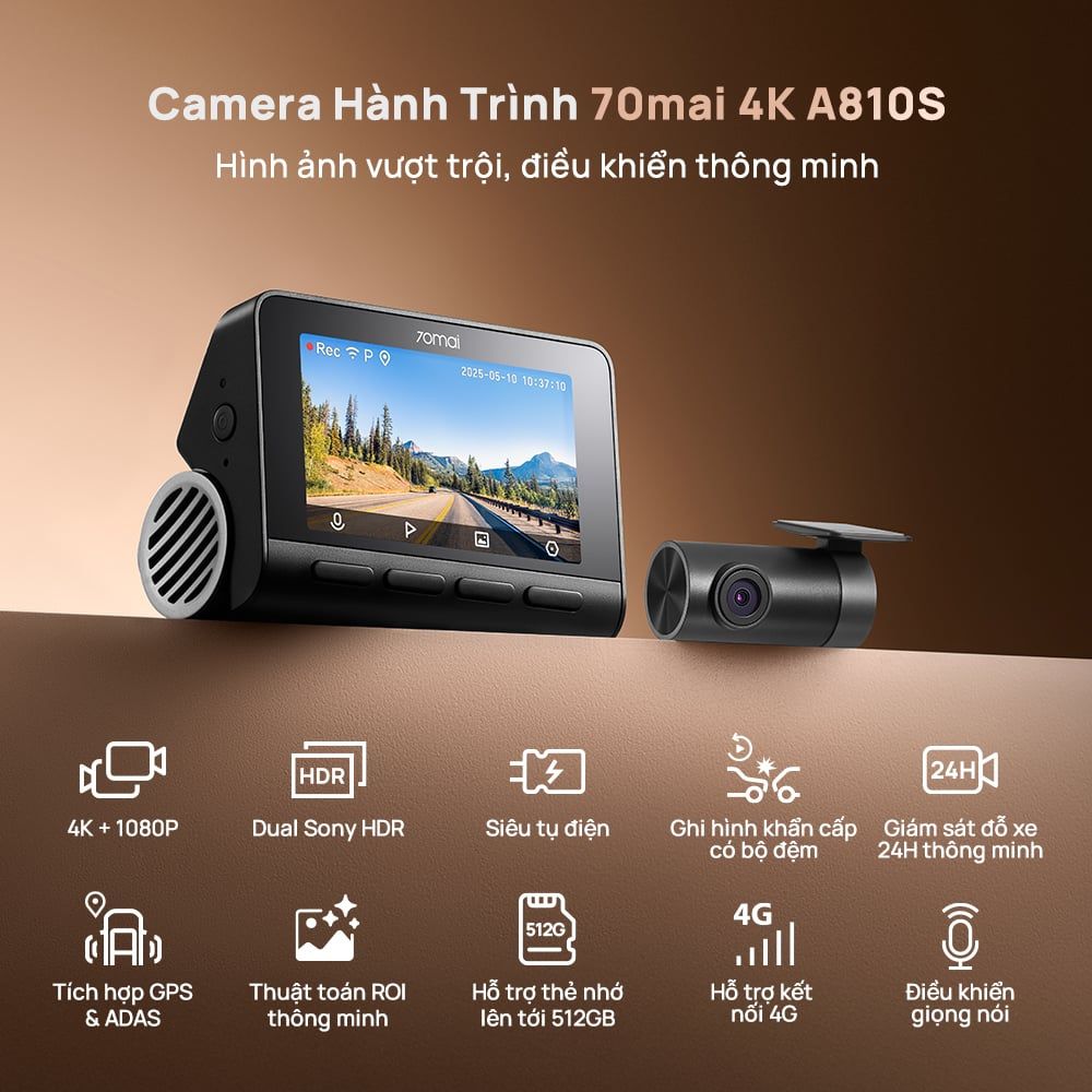  Camera Hành Trình 70Mai 4K A810S 