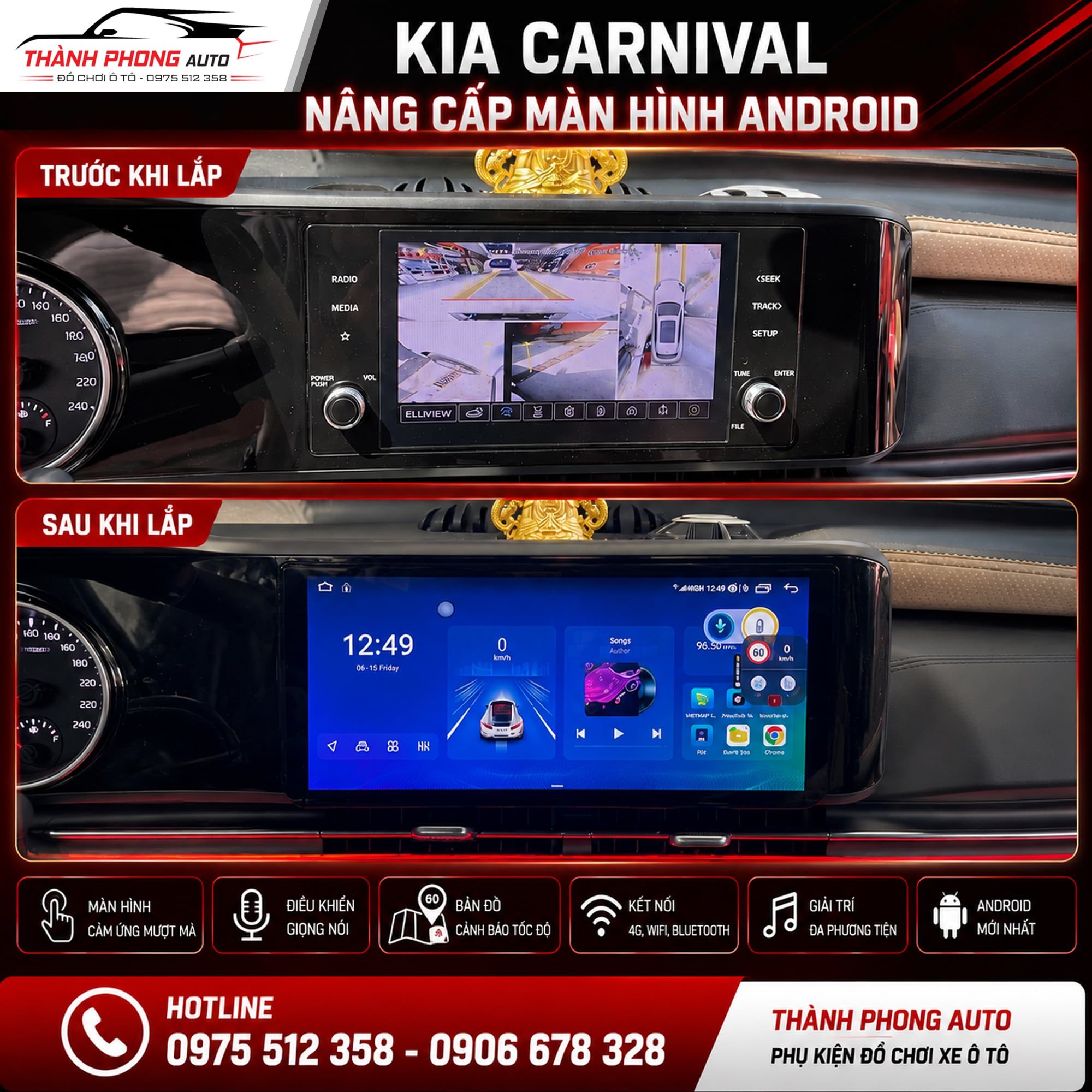  Kia Carnival Lắp Màn Hình Android Thông Minh 