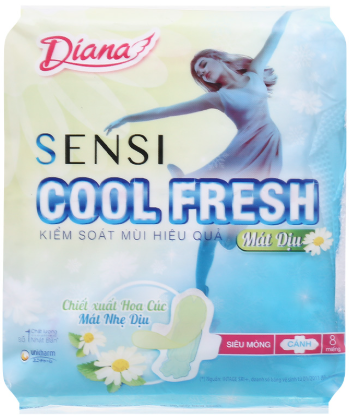 BVS Diana Sensi CoolFresh mềm dịu siêu mỏng cánh 8 miếng