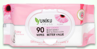 Khăn ướt Không Cồn - Yuniku Hồng Hương Phấn 90T