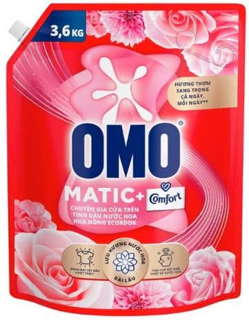 Nước giặt Omo Matic cửa trên Comfort hoa hồng Ecuador túi 3.6kg