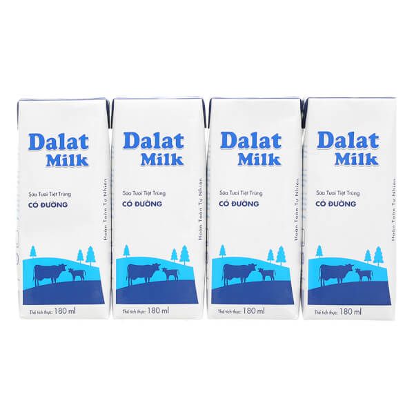 Sữa tươi tiệt trùng Đà Lạt có đường 4x180ml