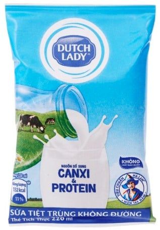 Sữa tươi tiệt trùng Dutch Lady không đường gói 220ml