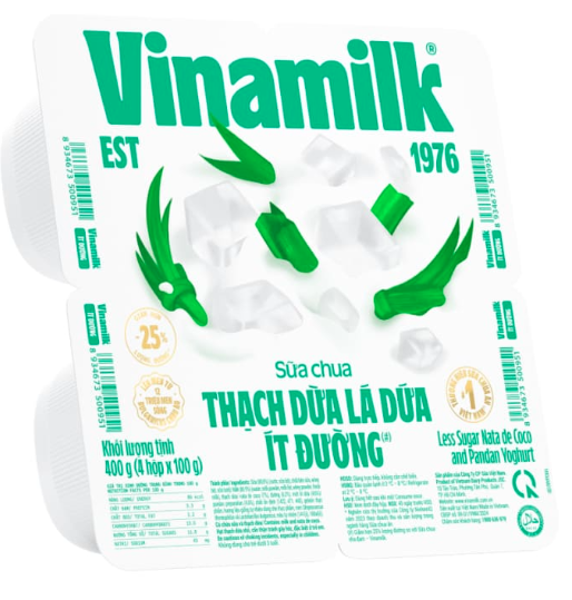 Sữa chua ăn Vinamilk thạch dừa lá dứa 4x100g