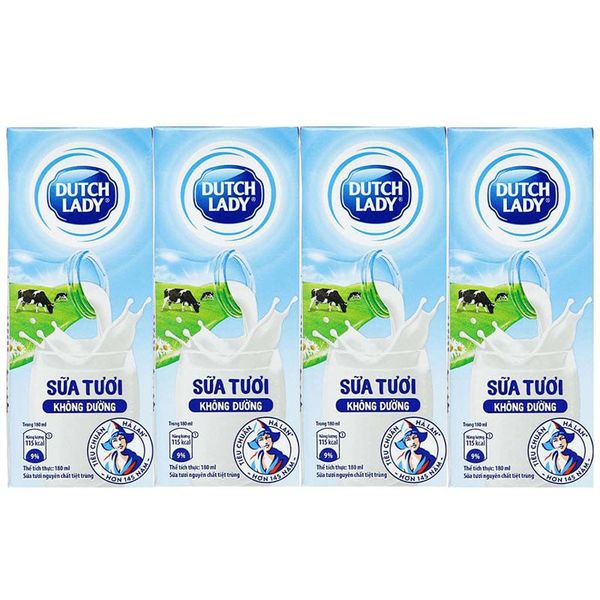 Sữa tươi tiệt trùng Dutch Lady không đường  4x180ml
