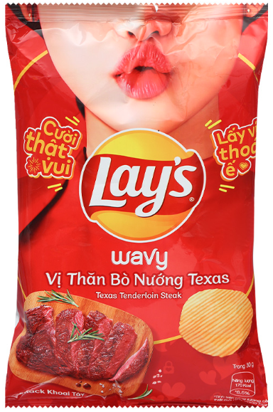 Snack khoai tây vị thăn bò nướng Texas Lay's Wavy 90g