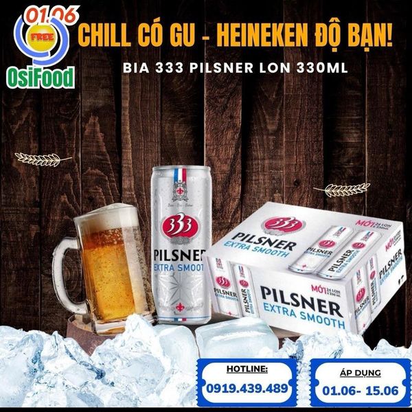 Nước uống lúa mạch 333 Pilsner Extra Smooth lon 330ml - Chill cực chill