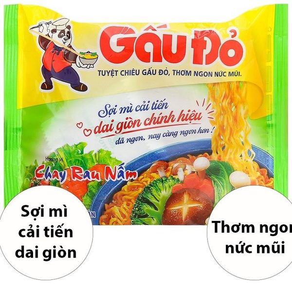 Mì Gấu đỏ chay rau nấm 63gr 30gói/Thùng - Sợi mì cải tiến dai giòn chính hiệu