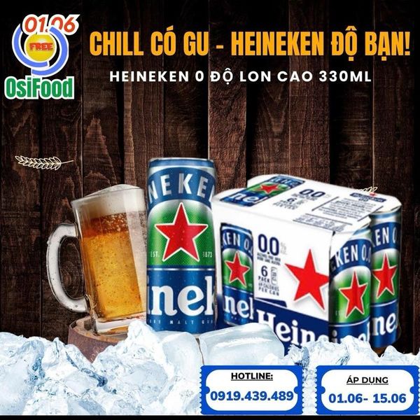 Heineken  Heineken 0.0% Độ Cồn 330ml - Chill Có Gu Không Chứa Cồn Thích Hợp Cho Buổi Vui