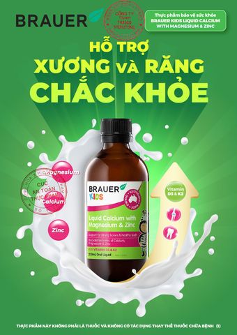  Thực phẩm bảo vệ sức khỏe Brauer Kids Liquid Calcium with Magnesium & Zinc 