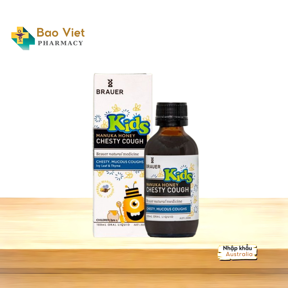  Siro BRAUER Kids Manuka Honey Chesty Cough tăng cường đề kháng, giảm ho cho trẻ từ 2 tuổi (100ml) 