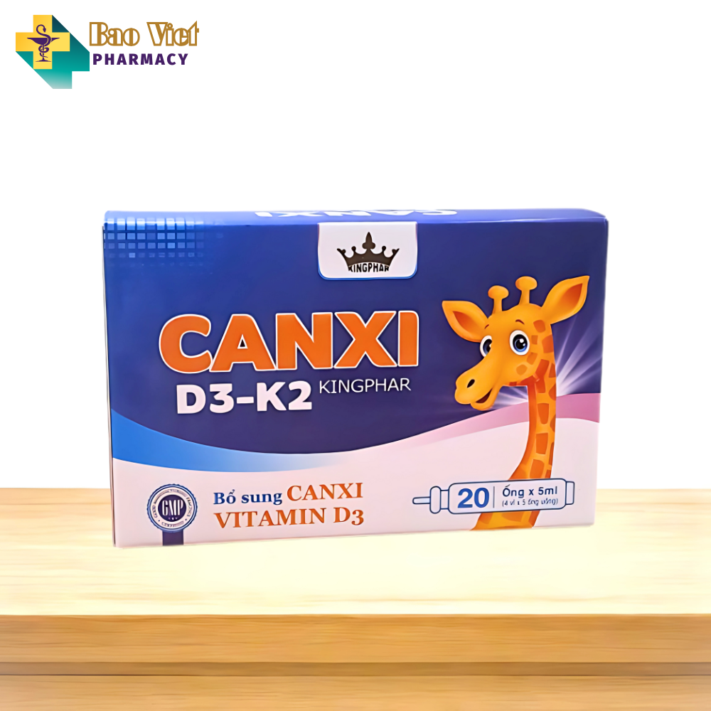  Canxi D3-K2 Kingphar Hộp 20 ống x 5ml - Bổ sung Canxi, vitamin D3 giúp xương răng chắc khỏe 