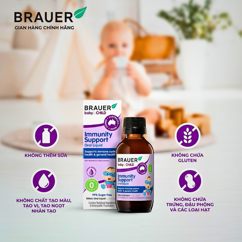  "BRAUER" Baby & Child Immunity Support chai 100ml - Tăng cường miễn dịch cho trẻ sơ sinh và trẻ nhỏ 