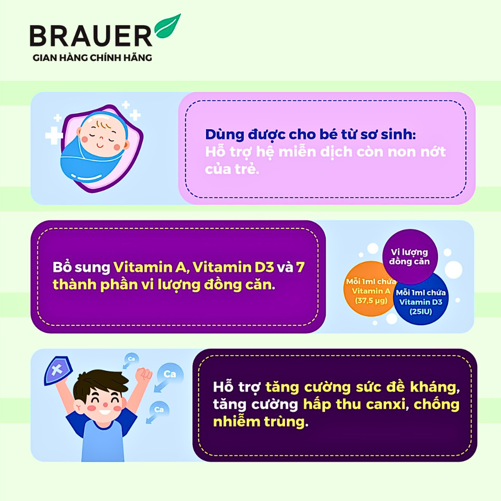 "BRAUER" Baby & Child Immunity Support chai 100ml - Tăng cường miễn dịch cho trẻ sơ sinh và trẻ nhỏ 