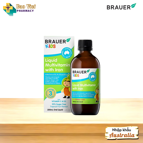  "Brauer" Multivitamin with Iron chai 200ml - bổ sung vitamin tổng hợp và sắt cho trẻ từ 3 tuổi hỗ trợ tăng cường sức khỏe 