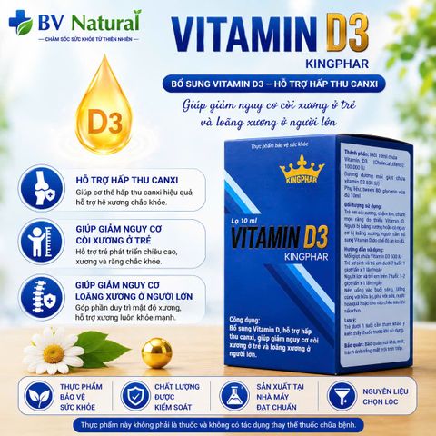  Vitamin D3 Kingphar - Tinh chất nhỏ giọt, lọ 10ml 
