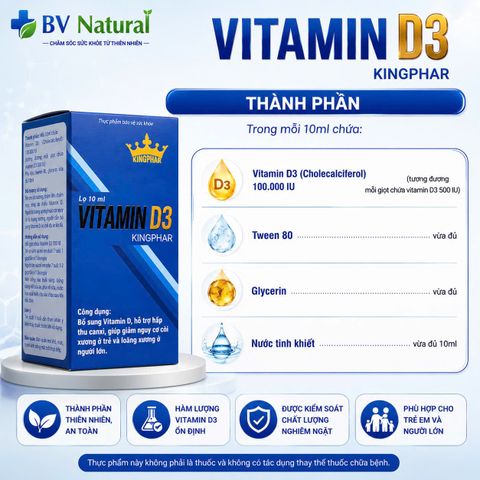  Vitamin D3 Kingphar - Tinh chất nhỏ giọt, lọ 10ml 
