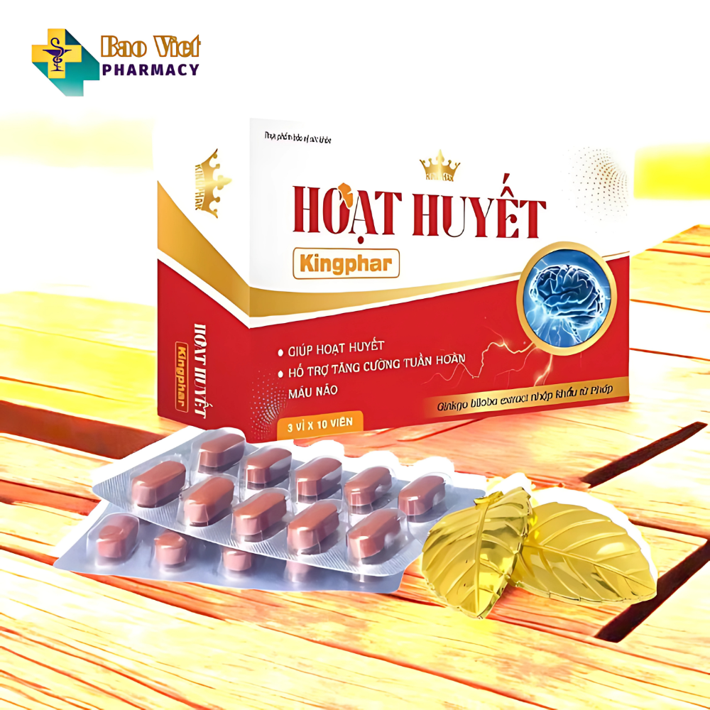  Hoạt huyết Kingphar - Tăng cường tuần hoàn máu, giảm đau đầu, mất ngủ, tăng cường trí nhớ (hộp 3 vỉ x 10 viên) 