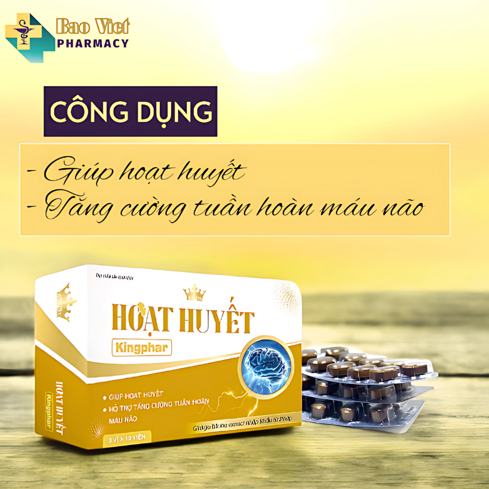  Hoạt huyết Kingphar - Tăng cường tuần hoàn máu, giảm đau đầu, mất ngủ, tăng cường trí nhớ (hộp 3 vỉ x 10 viên) 