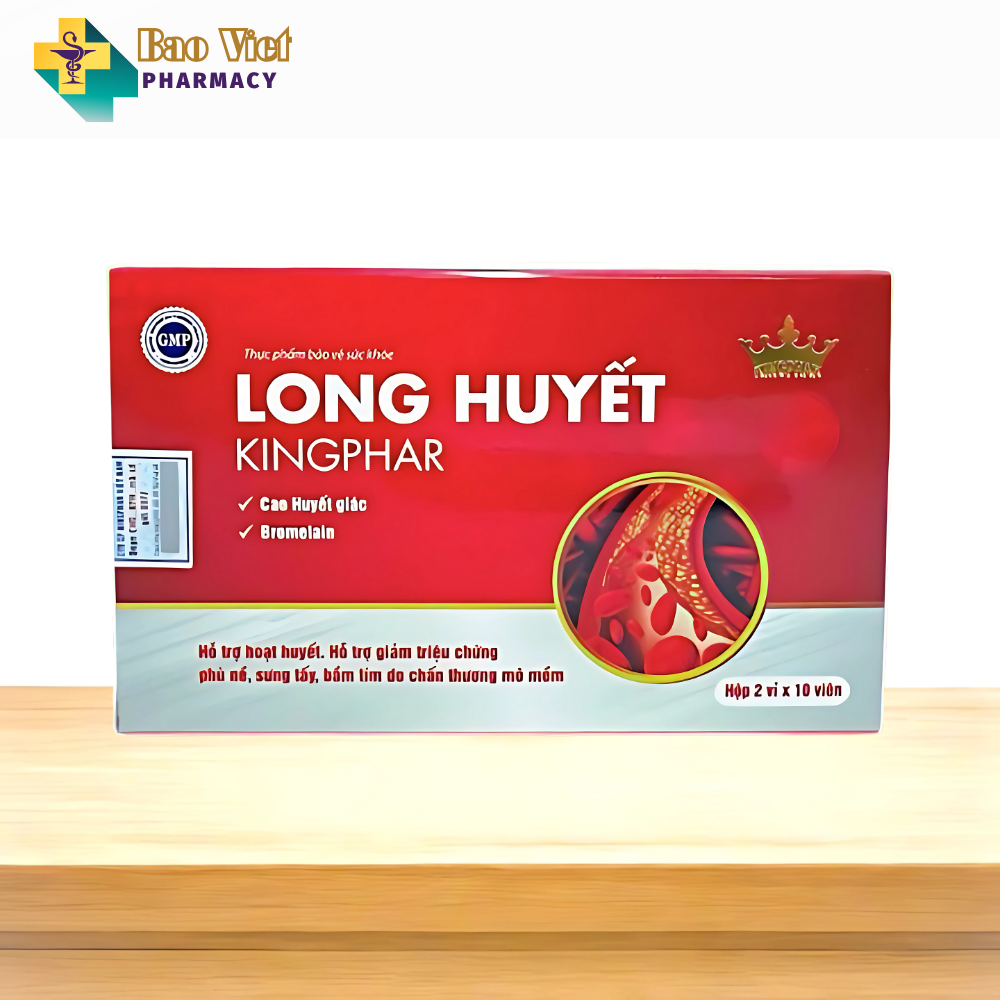  Long Huyết Kingphar - hỗ trợ hoạt huyết, giảm phù nề, sưng tấy, bầm tím hộp 2 vỉ x 10 viên 