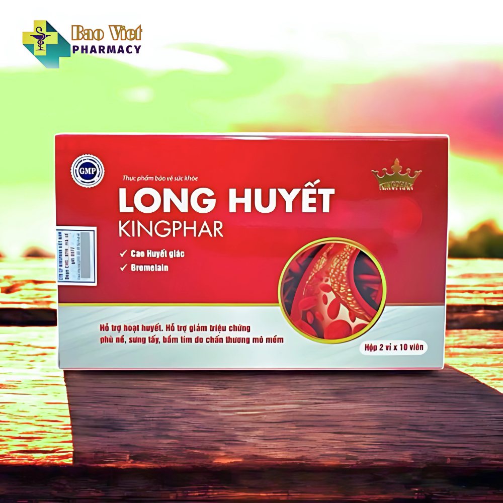  Long Huyết Kingphar - hỗ trợ hoạt huyết, giảm phù nề, sưng tấy, bầm tím hộp 2 vỉ x 10 viên 