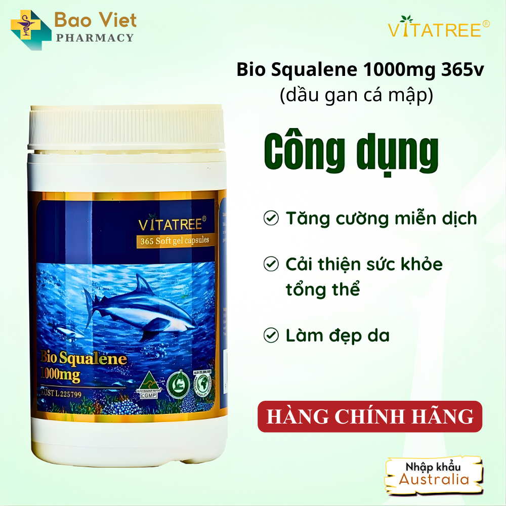  Dầu gan cá mập Vitatree Bio Squalene 1000mg 365v Hỗ trợ duy trì sức khỏe toàn diện 