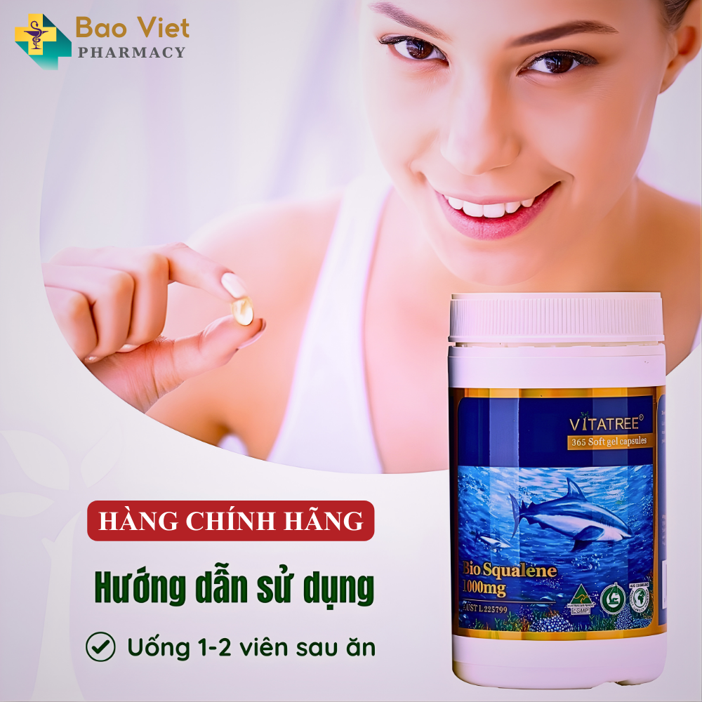  Dầu gan cá mập Vitatree Bio Squalene 1000mg 365v Hỗ trợ duy trì sức khỏe toàn diện 
