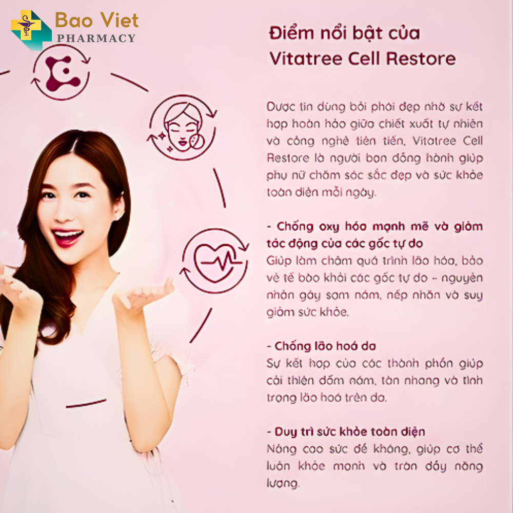  Viên uống trẻ hóa da, phục hồi tế bào gốc Vitatree Cell Restore 60 viên và 100 viên 