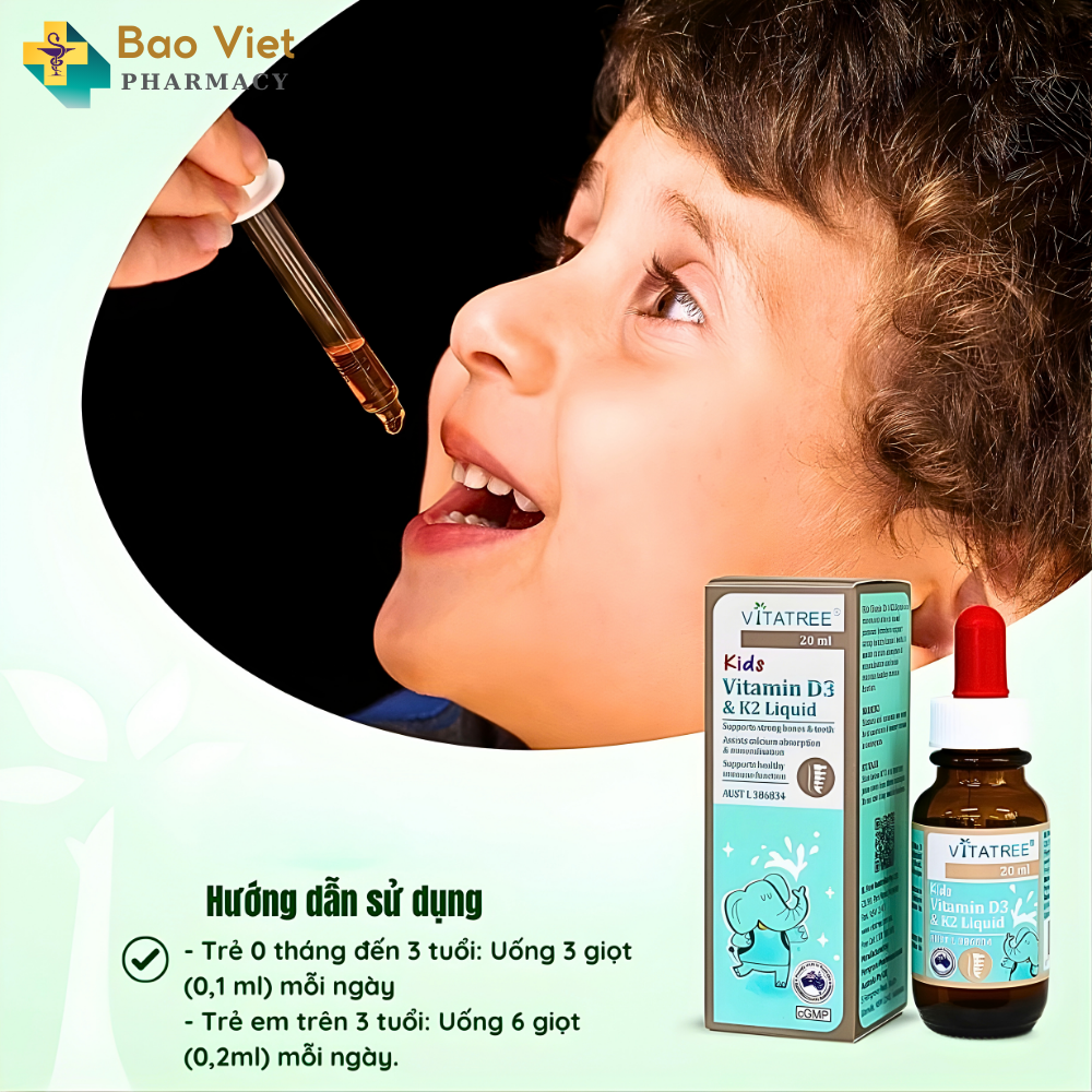  Viitatree Kids Vitamin D3 & K2 Liquid Bổ sung D3 – K2 Hỗ trợ hấp thu canxi chai 20ml 
