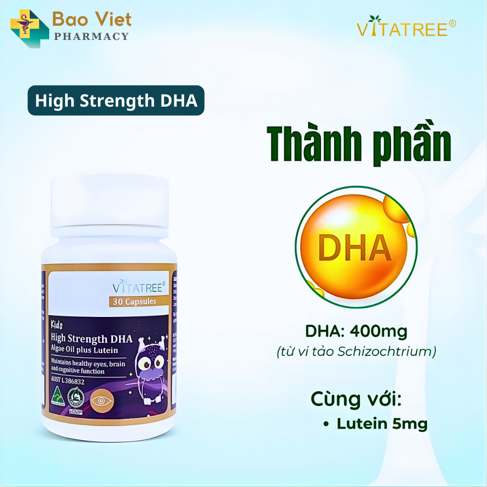  Vitatree Kids High Strength DHA Algae Oil plus Lutein - Hỗ trợ bổ sung DHA và Lutein, tốt cho não bộ, mắt và nhận thức 
