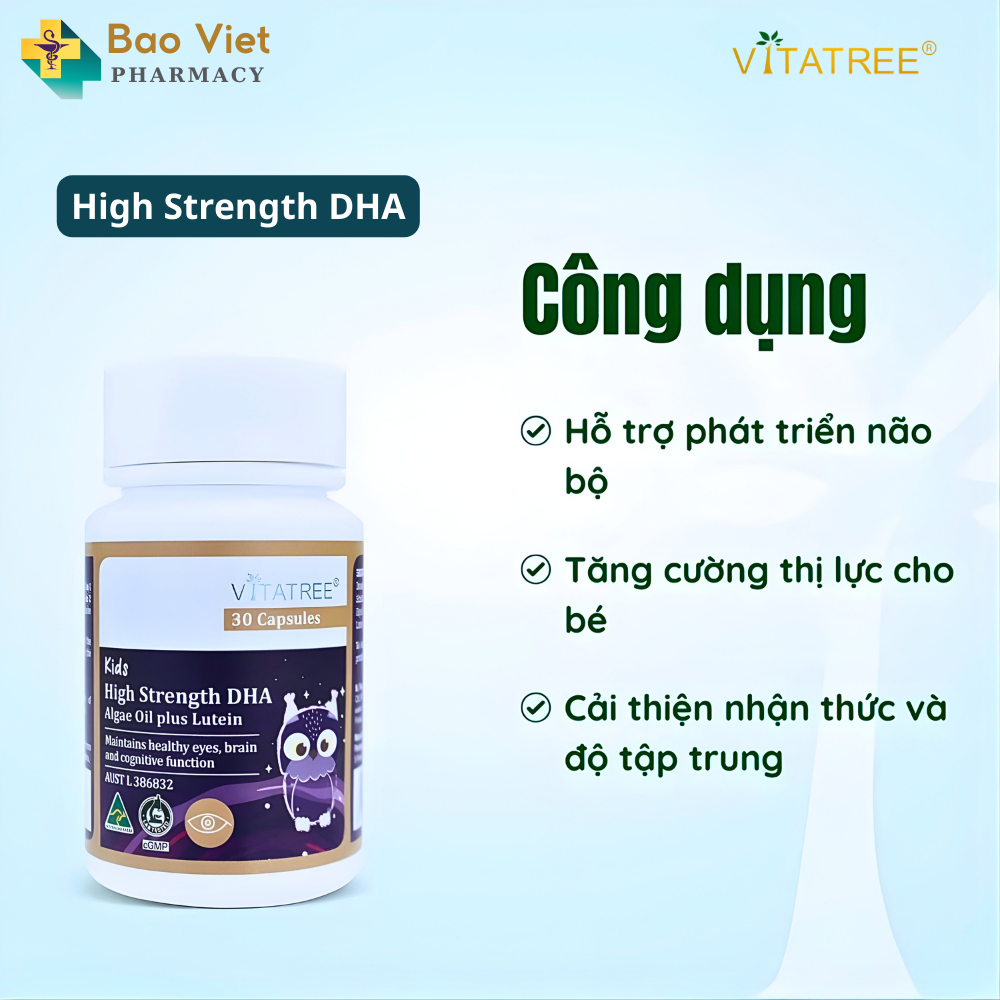  Vitatree Kids High Strength DHA Algae Oil plus Lutein - Hỗ trợ bổ sung DHA và Lutein, tốt cho não bộ, mắt và nhận thức 