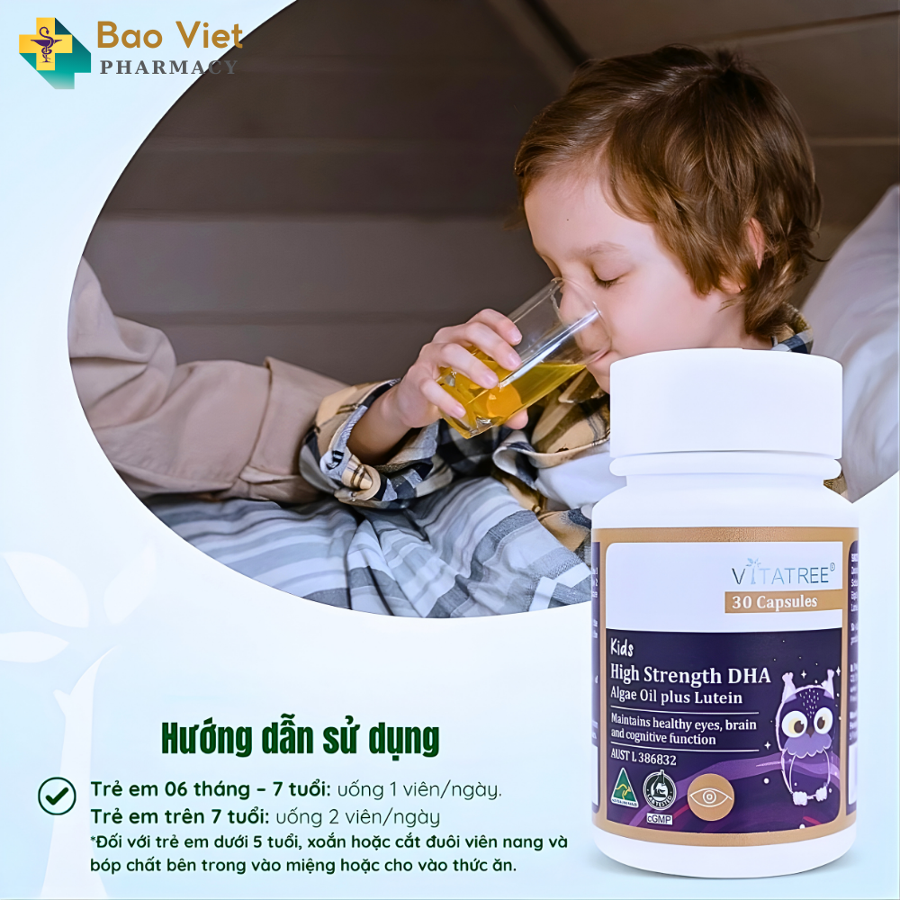  Vitatree Kids High Strength DHA Algae Oil plus Lutein - Hỗ trợ bổ sung DHA và Lutein, tốt cho não bộ, mắt và nhận thức 