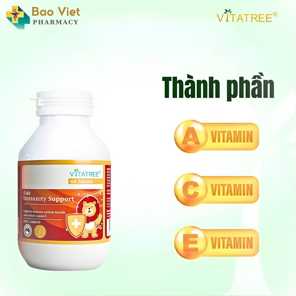  Viên nhai tăng sức đề kháng Vitatree Kids Immunity Support Hộp 30 viên và 60 viên 