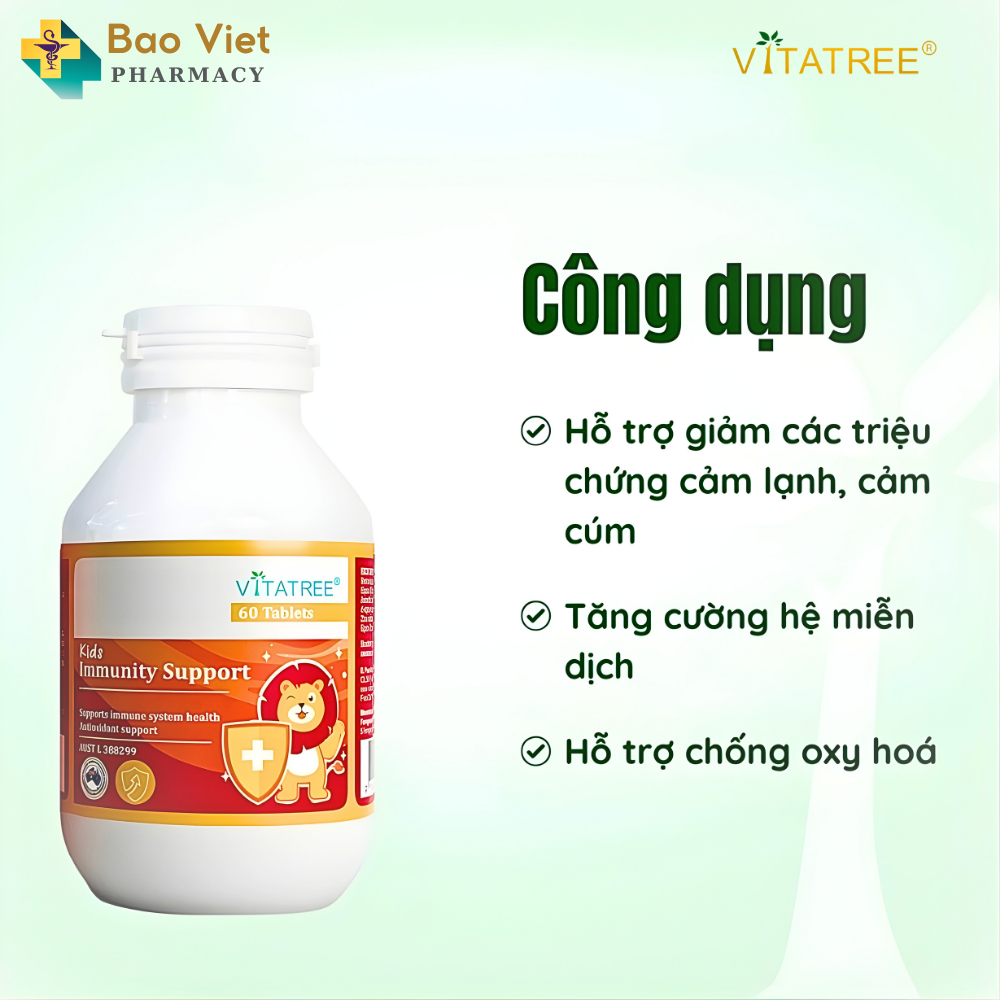  Viên nhai tăng sức đề kháng Vitatree Kids Immunity Support Hộp 30 viên và 60 viên 