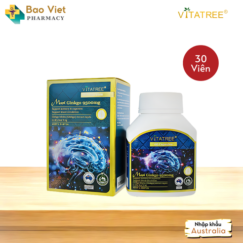  Viên uống bổ não Vitatree Maxi Ginkgo 9500mg Hộp 30 viên  và 60 viên 