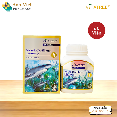  Vitatree Shark Cartilage 1000mg - Bổ sung sụn cá mập - Hỗ trợ duy trì sức khoẻ xương khớp Hộp 60 viên và Hộp 2 lọ x 100 viên 