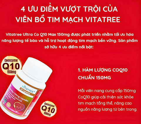  Viên uống khỏe tim mạch Vitatree Ultra Co Q10 Max 150mg hộp 30 viên và 60 viên 