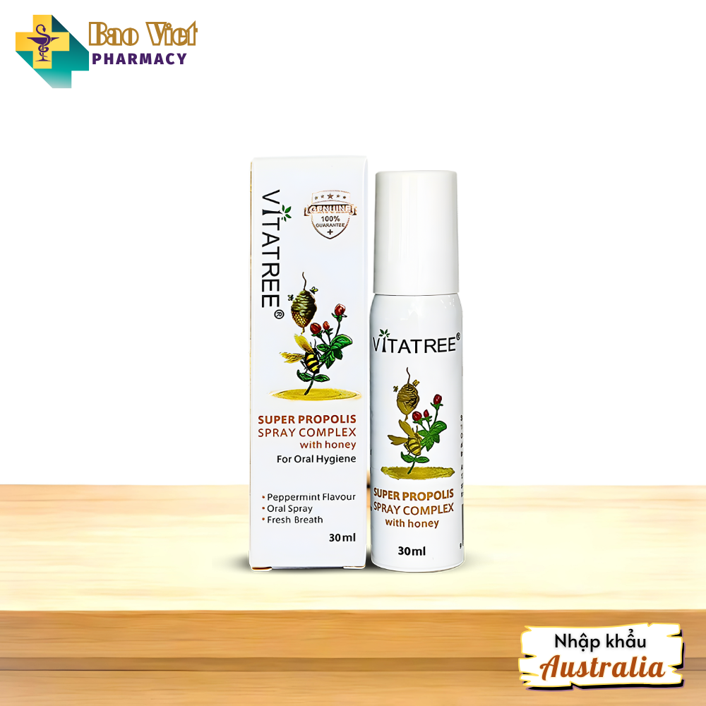 Xịt họng keo ong Vitatree Super Propolis Spray Complex with honey 30 ml 